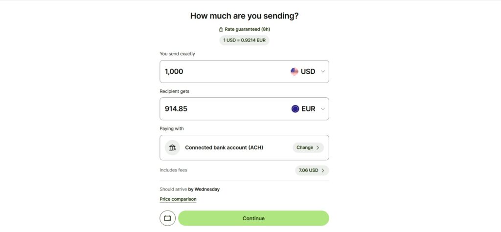 sending usd to eur with wise