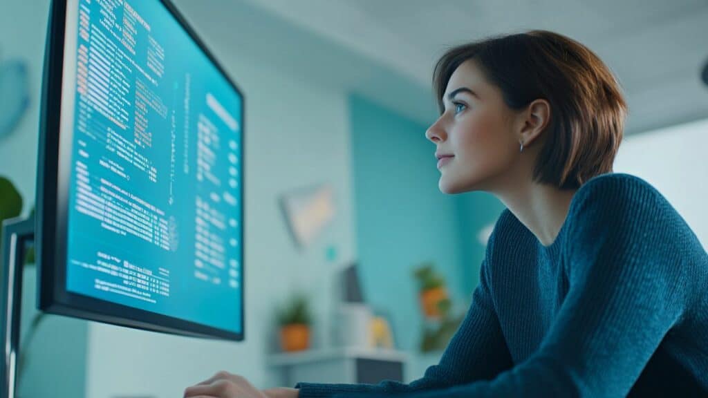 a person examining a large digital display showing current FHA loan interest rates in a modern bank setting