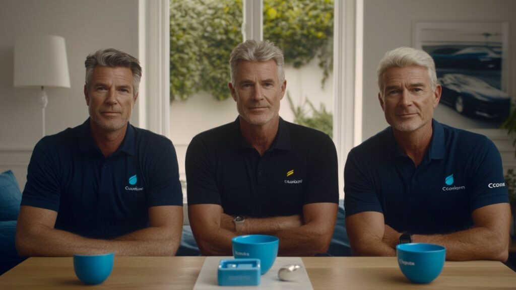 a diverse group of financial advisors sitting around a table, each with a different company logo on their shirt, discussing car loans