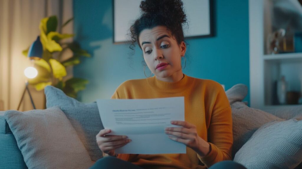 a person looking frustrated while examining private student loan documents, with a faint image of a lifeboat in the background