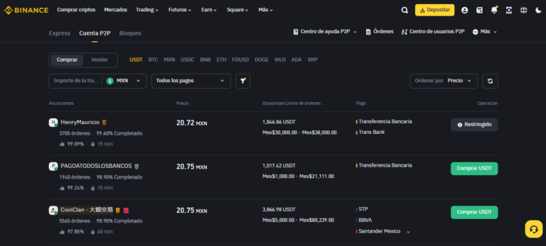 Compras en P2P de Binance