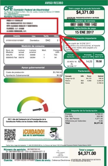 Ejemplo de recibo de luz