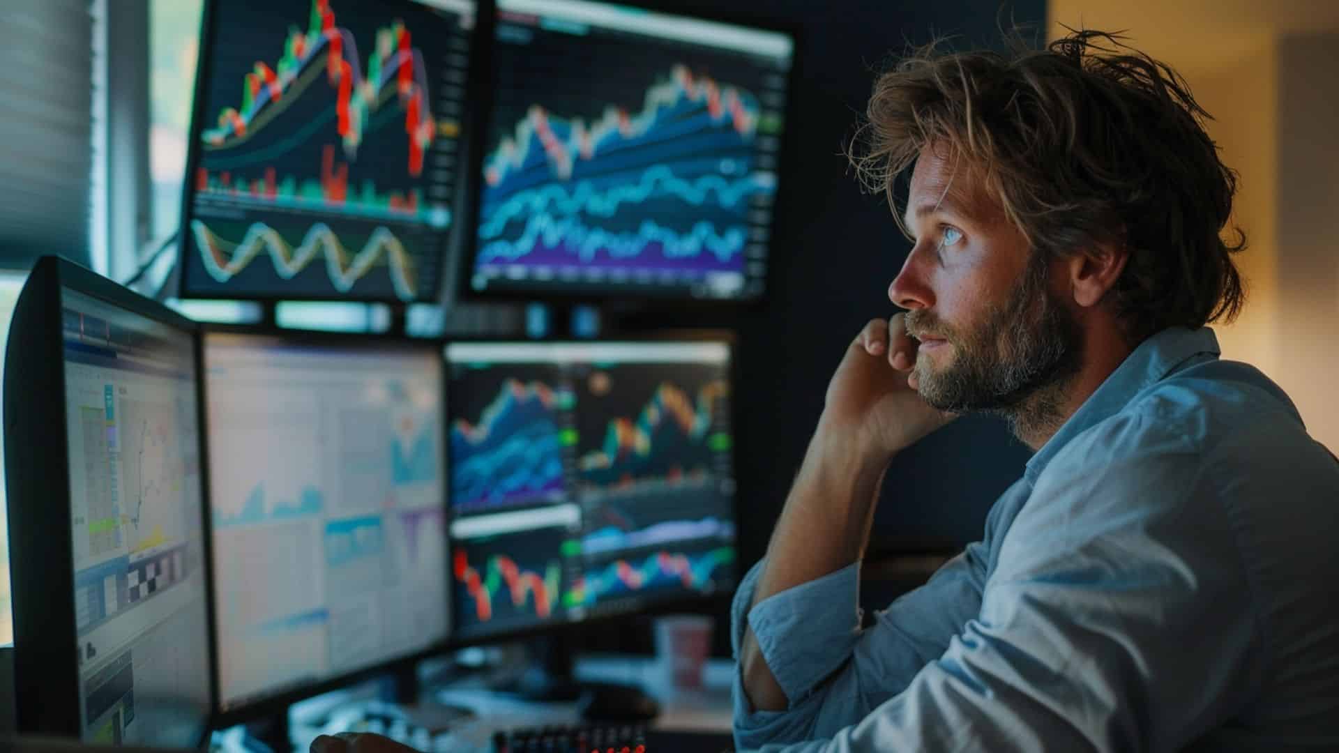 Hombre viendo gráficos que muestran los brokers de inversión.