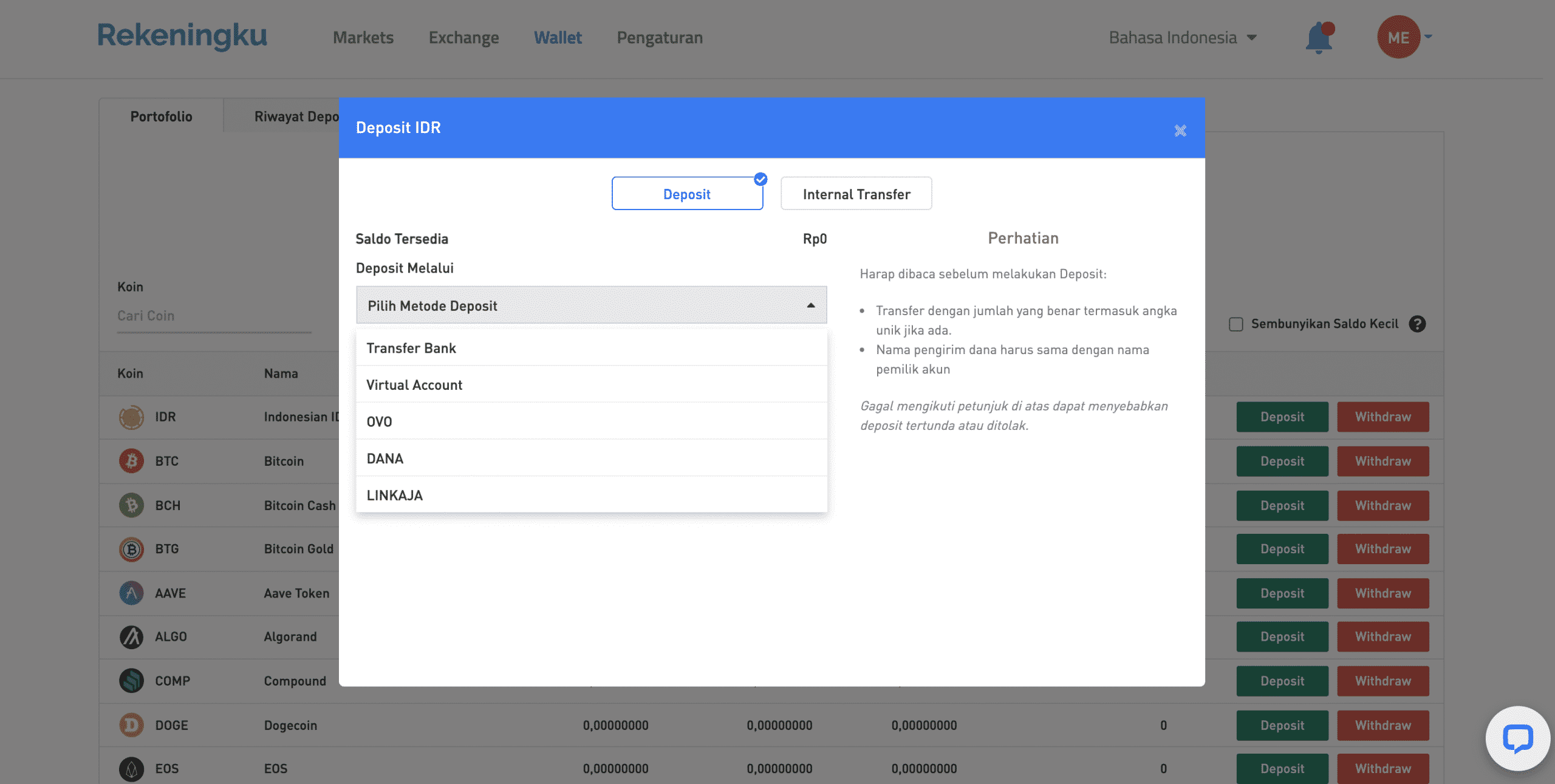 Deposit IDR di Rekeningku