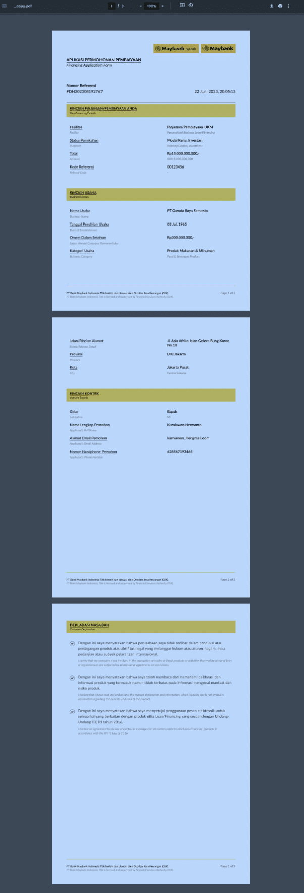 Tampilan dokumen Maybank dalam PDF