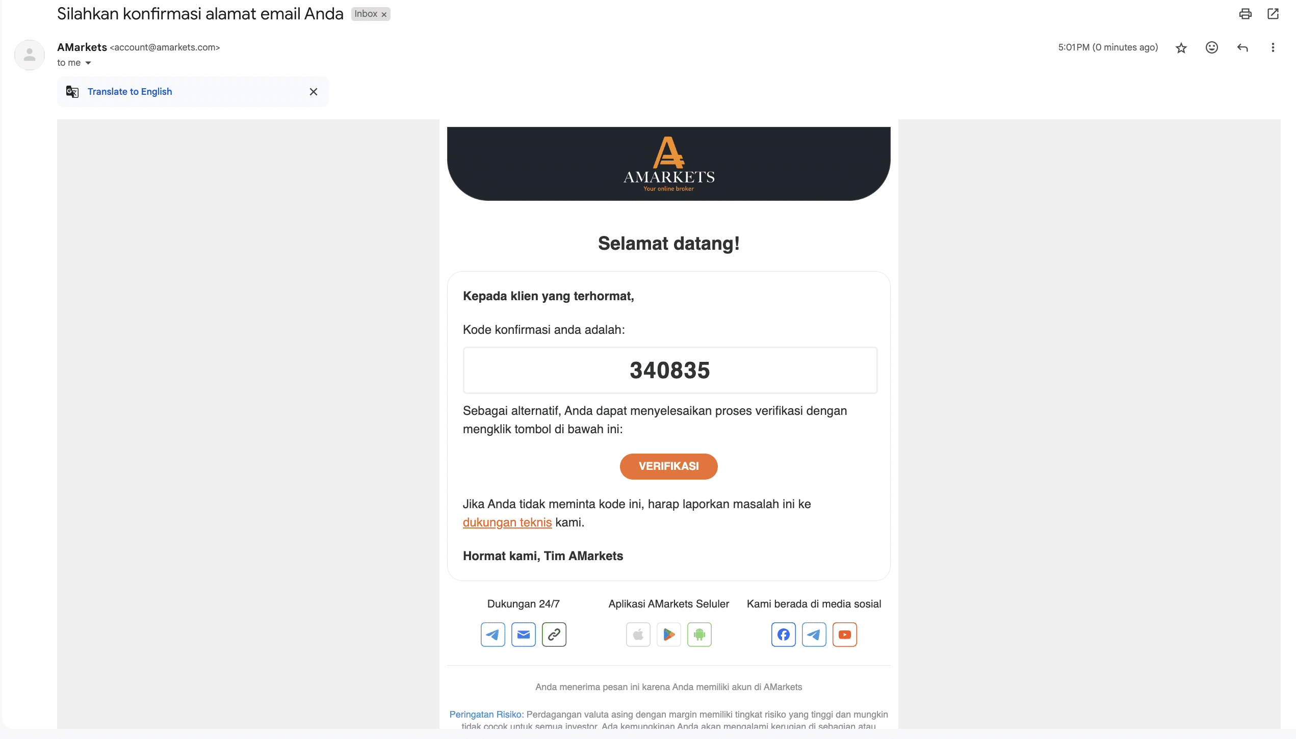 Verifikasi Email AMarkets